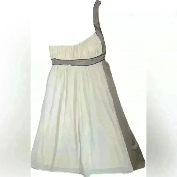 Max and Cleo Satin Chiffon One Shoulder Dress Taupe Cocoa Sz 8 Cocktails Wedding - Picture 1 of 8